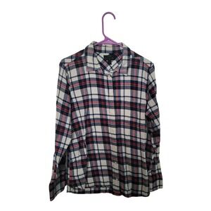 J.Crew Plaid Button Down Shirt Boys Size 12 Navy Blue Red White Flannel Cotton